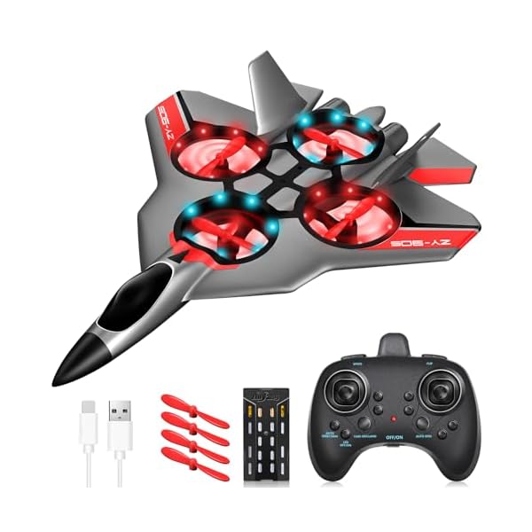 JONRRYIN RC Flugzeug fÃ¼r Kinder, 2,4 GHz Ferngesteuertes Flugzeugmodell mit LED, RC Flugzeug mit 4 Achsen Gyro Stabilisator fÃ¼r Kinder und AnfÃ¤nger (Grau)