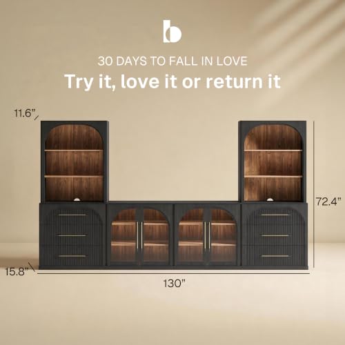 Image of BELLEZE Jagger 130 inch Wall Unit 6-Piece Modular TV Stand - Ebony