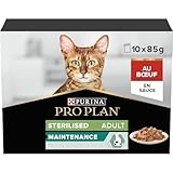 Pro Plan Aliment Nutrisavour en Sauce au Bœuf pour Chat Stérilisé 10 x 85g.