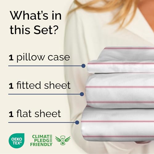 Image of Twin 3 Piece Striped Sheet Set - Soft, Breathable & Cooling - Red Stripe