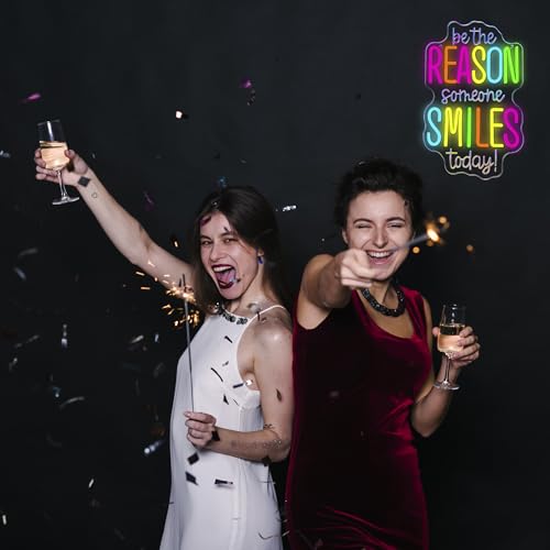 Image of Allball Be The Reason Someone Smiles Today Neon Sign, Motivational Neon Light USB Powered LED Dimmable Inspirational Sign, for Classroom Office Bedroom Living Room Wall Decor(15.7 * 9.8 In)