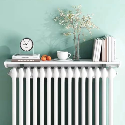 Cubiertas de radiador mejoradas, estante de radiador de aleación de aluminio, color blanco, sin taladrar, estantes flotantes para radiador con soporte fácil de instalar, soporta 28 kg