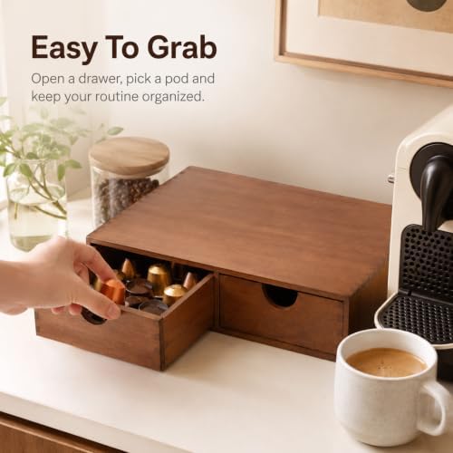 Wooden K Cup Organizer Coffee Pod Storage Box, Coffee Pods and Tea Organizer Holder, Kcup Drawer Organizer for Countertop Kitchen Office Coffee Bar, 30 Pod Capacity - 3