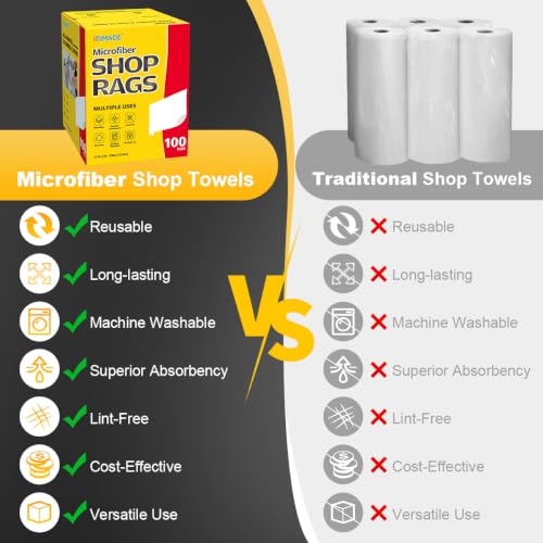 Image of UNIMADE Shop Rags, 2 Boxes - 200 Sheets Microfiber Cleaning Cloth | Commercial Grade Washcloths Lint-Free Bulk Shops Towels for Cars Mechanic Restaurant Garage Housekeeping, 11 inchx 9 inch, White