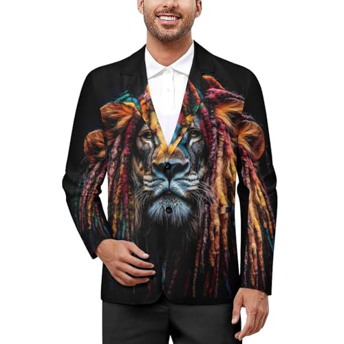 Reggae Lion Men's Slim Suit Long-Sleeve Prom Tuxedo Classic Two Button Business Jacket