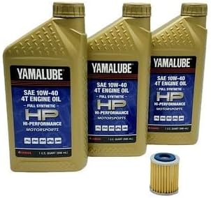Yamaha Wolverine 350/450 (1995-2005) all Models HP Oil Filter Change Kit Yamaha Part# 1UY-13440-02-00 and 3 Quarts Hi Performance LUB-10W40-FS-12