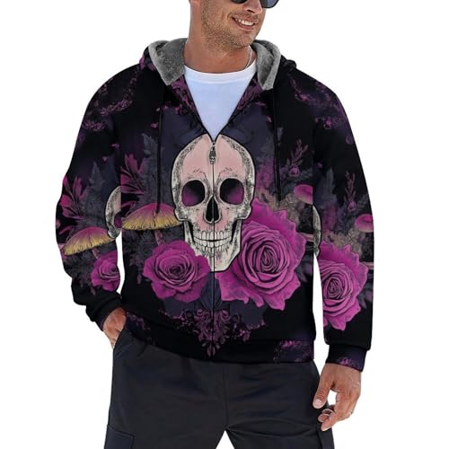 Sweat à capuche zippé homme contre le froid veste polaire motif gothique crâne