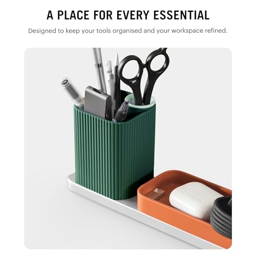 Image of DailyObjects Bar Desk Organizer for Office Desk & Study Table | Premium Aluminium Base Tray with Pen Stand | Phone Stand & Multipurpose Workspace Storage - (Quartz)