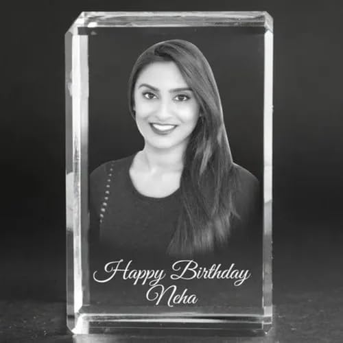 Image of Personalized 3D Cube Crystal Photo Frames Rectangle Shape (5x5x8 CM) with free light base