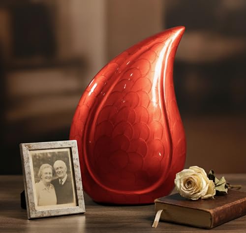 Esplanade Teardrop Cremation Urns Memorial Human Ashes Container Jar Pot | Burial Funeral Urns | Red - 10" Inches by eSplanade - Image 3