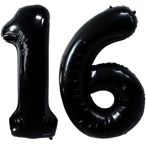 40 inch Black 16 Number Balloon Giant Foil Helium Balloons Black Large Digital Balloon 16 Number 16 Balloons for 18th or 61st Birthday Party Decorations Anniversary Events Decoration Supplies
