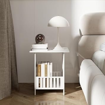 CROWNSHOP Small Side Table 2PC with Storage for Living Room Bedroom White | Versatile End Table Doubles as a Bedside Stand or Lamp Table, Ideal for Bathrooms, Offices, Hallways and Smaller Home Spaces