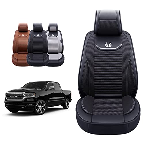 Oasis Auto 2009-2022 RAM 1500 2500 3500 Custom Fit Seat Covers Faux Leather Tailor fit Seat Cover for RAM Pick-up Truck (Ram-08 Full Set, Black)