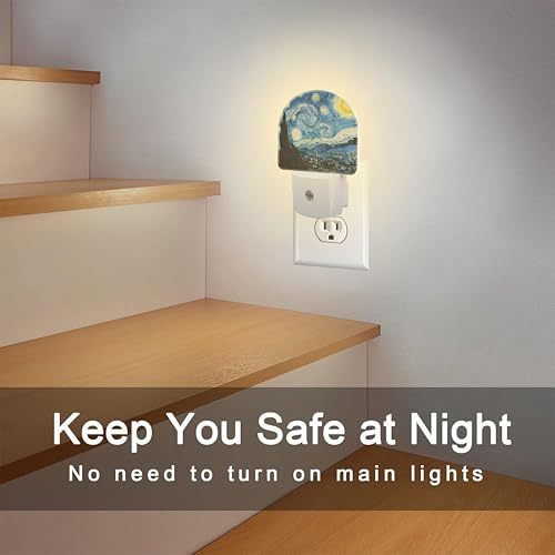 Image of Starry Night Night Light Plug into Wall, Impressionist Oil Painting Dusk to Dawn Night Light Plug in,0.5w Energy Saving Sleep Friendly NightLight for Kids Boys Girls Home Decor