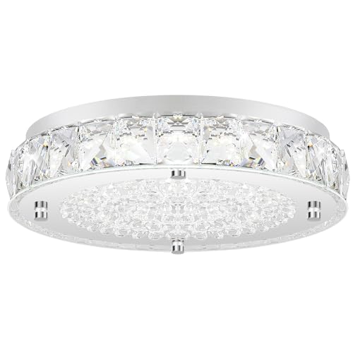 Crystal Flush Mount Chandeliers, LED Ceiling Light Fixture 13-Inch, 5000K