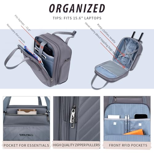 VANKEAN Carry On Underseat 16-inch Multi-functional Underseater Lightweight Overnight Suitcase with Wheels, Roller Case for Men Women Travel Business, Dark Grey