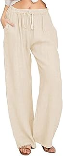 utcoco Women's Cotton Linen Drawstring High Waisted Pants Casual Loose Fit Wide Leg Trousers Price In India