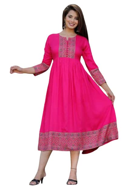 Image of Rayon Fabric Kurti for Women and Girls, Anarkali | Fashion Designer Long Kurti with Jacket Gown Dresses