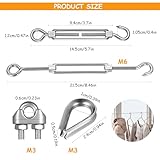 2 Pcs M6 Turnbuckle Wire Tensioners & 8 M3 Stainless Steel Turnbuckles Hooks Clamps & 8 M3 Steel Wire Rope Tensioner Vine Eyes Cable Tension Wire Rope Kit for Garden Washing Line Tensioner - Image 2