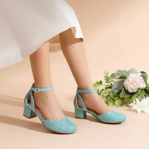DREAM PAIRS Mädchen Abendschuhe Knöchelriemchen High Heels Mary Jane Schuhe Prinzessinnenschuhe Geeignet für Hochzeiten Geburtstagsfeiern Campus,Size 36,Blau,KKUMPU2501