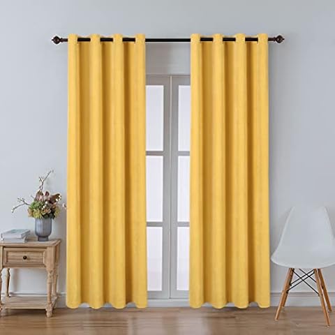 Double-Sided Velvet Curtains for Living Room Yellow Curtains for Bedroom Window Treatment,Grommet Top,2 Panels(Yellow,52" W x 84" L) Cover