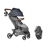Ergobaby Metro+ Deluxe wózek dziecięcy z funkcją leżenia, wózek dziecięcy premium od urodzenia do 22 kg, składany i kompatybilny z fotelem samochodowym, kierownica z regulacją wysokości, London Grey