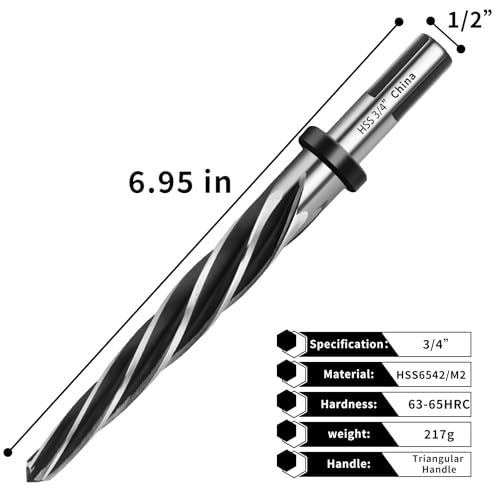 3/4” Reamer Drill Bit,M2 HSS Tapered for Metal Steel Wood Plastic,3/4” Bridge Construction Reamer with 1/2" Non-Slip Shank,5-Spiral Flutes Reamer Drill Bit to Align or Enlarge Holes by LYMMIYTC - Image 2