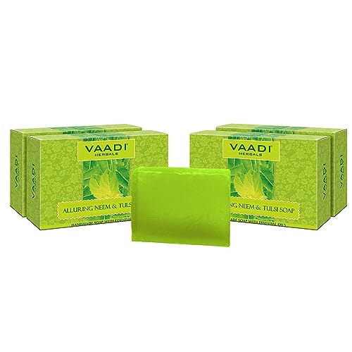 Vaadi Herbals Alluring Neem Tulsi Soap with Vitamin E and Tea Tree Oil, 150g (Pack of 4)