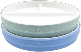 Elk and Friends Kids/Toddler 7.8" Porcelain Divided Plates + Sleeves | 2pk | Silicone Sleeves | Non Slip Dinnerware | Microwave + Dishwasher Safe | Perfect for Meals, Snacks + Separating Foods