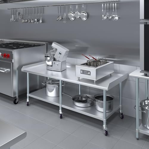 Image of AmGood Stainless Steel Equipment Stand with Undershelf + Casters, Heavy Duty, Commercial Grade, NSF Certified (30 inch Width x 72 inch Length + Casters)