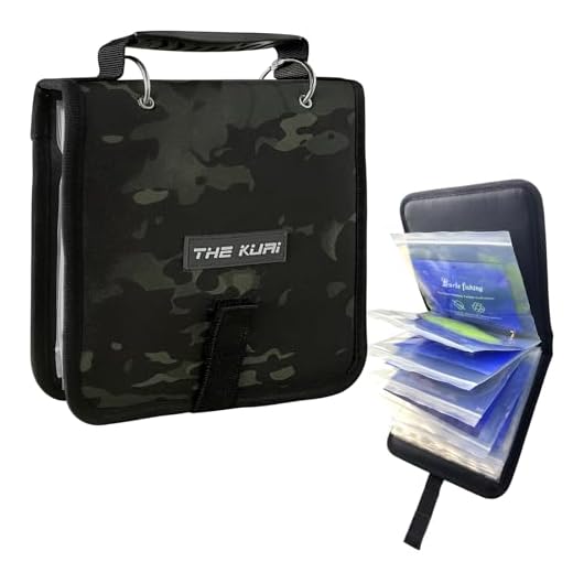 Thekuai Fishing Tackle Binder, Lure Storage Bag, Soft Bait Binder, Fishing Organized Storage Rig Bag for Baits, Rigs, Jigs and Lines, Suitable for Fresh Water and Saltwater (Camo Black/9.5" * 8.3")