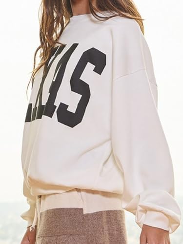Womens Texas Sweatshirt Casual Crewneck Long Sleeve Boyfriend Drop Shoulder Pullover