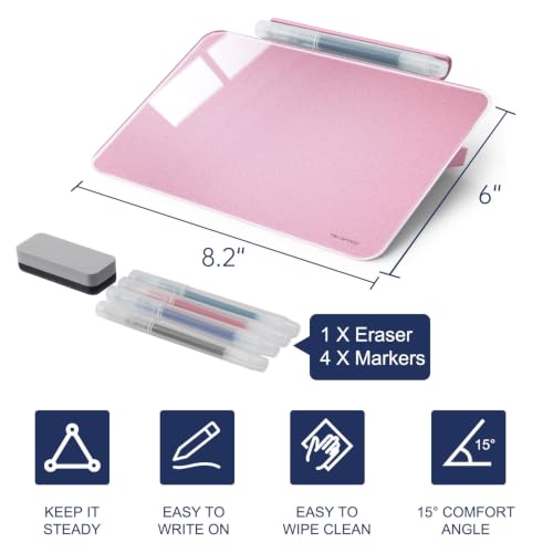 Image of TSJ OFFICE Small Desktop Whiteboard - Glass Dry Erase Board 8 X 6 Inches Tabletop Easel Whiteboard with Stand, Desk Board Buddy for Artist, Teacher and Student - Pink & Gold