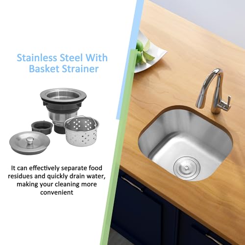 MONSINTA Bar Sink, 14" x 12" x 8" Undermount Kitchen Sink, T-304S Stainless Steel RV Kitchen Sinks, Small Kitchen Sinks With Sink Drain Strainer, Use at Rv, Bar,Outdoor, Laundry and Utility,Bathroom by MONSINTA - Used condition - Image 4