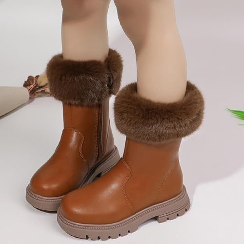 Riding Boots Girls Comfortable Warm Fur Lining Non-Slip Thick Sole Mid Calf Boots Faux Leather Fall Winter Shoes4