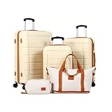 LIFEZEAL Koffer-Set, 5-teilig, 5-teilig, 50,8 cm + 51,1 cm + 28 cm + erweiterbare Reisetasche und Kulturbeutel, Hartschalenkoffer aus ABS mit Rollen, mit Teleskopgriff, für Reisen mit der Familie