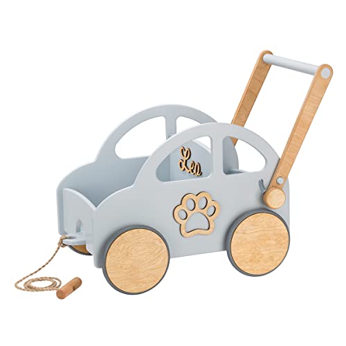 Lauflernwagen - Individuell mit Namen - Holz Lauflernwagen - Lauflernwagen Kinderwagen - Sicher Abgerundete Kanten - Ausdrucksstarke und Schöne Farbe (Grau)