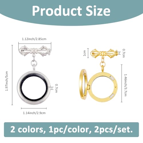 SUPERFINDINGS 2Pcs Wedding Bouquet Photo Charm Bouquet Photo Locket Charms Brass Bridal Brooches Silver Gold Bow Tie Wedding Memorial Brooches Pins Round Glass Photo Frame Pin Brooch for Bridal by SUPERFINDINGS - Image 2