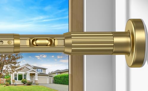 Image of Gold Tension Curtain Rod 41-146In(4-12Ft), Extra Long Outdoor Curtain Rod No Drilling for Window or Bathroom Patio, Adjustable Spring Shower Rod,Rod Diameter 1.26In-One-bond stretching