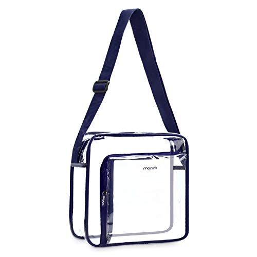 MOSISO Claro Crossbody Bolsa TSA/NFL/NCAA Estadio Aprobado Cremallera Impermeable Transparente Bolsa de Mensajero de Hombro Satchel para Hombres/Mujeres, Compras/Playa/Viaje, Claro & Azul Marino