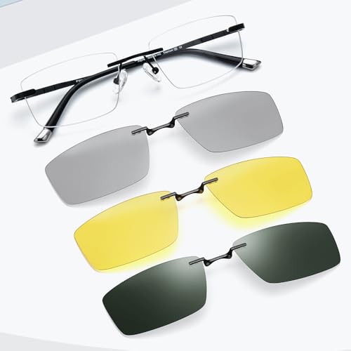 Image of FONEX Pure Titanium Glasses Frame Men Square Magnet Clip On Eyeglasses with Polarized Lens