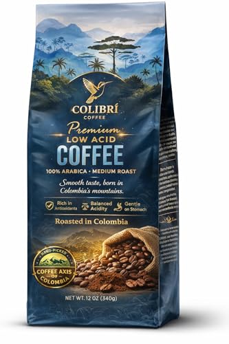 Colibri Coffee – Low Acid Coffee Grounds, Medium Roast Colombian Coffee, Smooth & Balanced Flavor, 16 oz