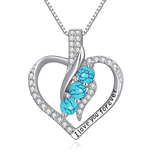 Ocj Valentines Day Gifts For Women Sterling Silver Love Heart Birthstone Necklaces For Women December Birthstone Pendant Necklace Withturquoise Jewelry Birthday Christmas Anniversary Valentine Mothers Day Gifts For Women Her Girls Mom #TOP2