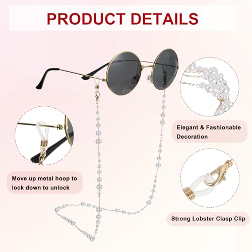 Image of uxcell Beads Eyeglass Chain, Pearl Glasses Strap Eyewear Retainer Chain Around Neck Sunglass Holder for Girls Women