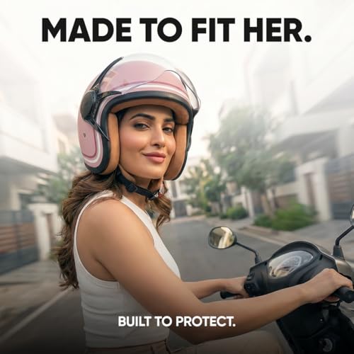 Image of TVS MissFit Women's Open Face Helmet | Lightweight Shell | Pastel Colors Designed Exclusively for Women | Extreme Comfort Fit for Girls | Clear Visor | DOT & ISI Certified