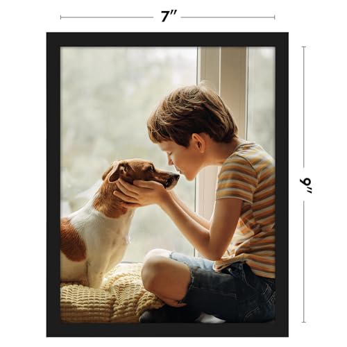 Image of Americanflat 7x9 Picture Frame with Shatter-Resistant Glass - Streamline Collection - Thin Border Photo Frame for Tabletop and Wall Display - Hanging Hardware and Easel Stand Included - Black
