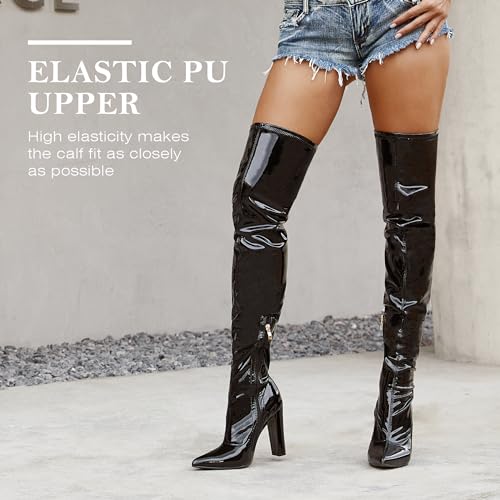 WSKEISP Thigh High Boots for Women Gogo Boot Heeled Over The Knee High Patent Leather 70s Long Tall Boots2