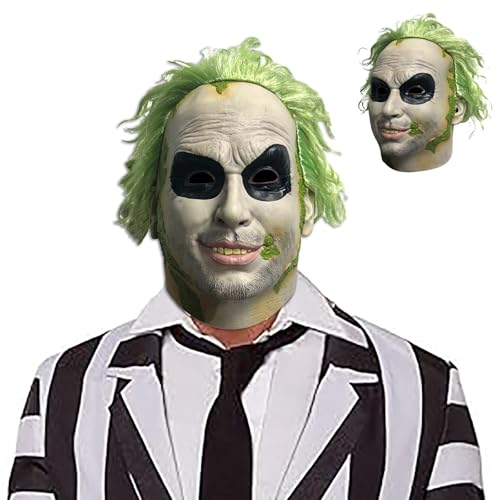 AGGOIMIKOT Green Hair Mask for Adult Halloween Scary Masks Movie Green Wig Latex Full Head Mask for Costume Cosplay