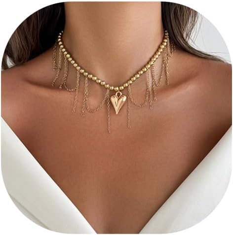 Simple Summer Beaded Choker Necklace Wedding Bridal Herat Pendant Clavicle Chain Metal Tassel Collar Necklace for Women