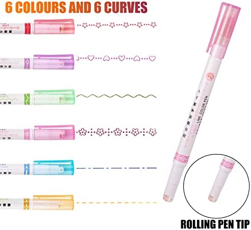 ZORRA 6PCS Highlighters Pens, 6 Colors Flair Pens Curve Highlighter Pen Set, Highlighters Flair Pens That Make Patterns for Writing Drawing Office School Supplies